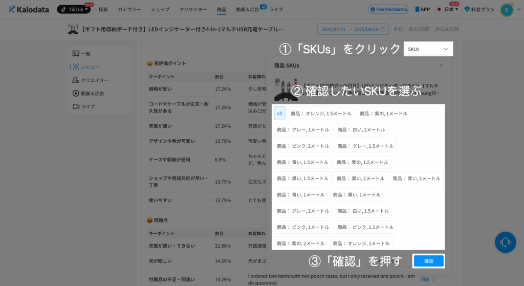 Kalodata｜SKUごとの評価をチェック