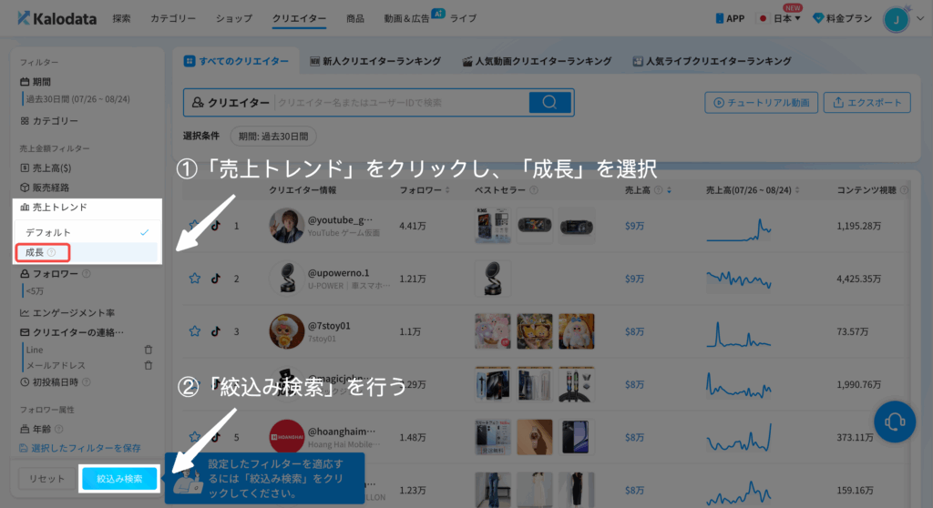 Kalodata|売上トレンドを設定 Kalodata|売上トレンドを設定